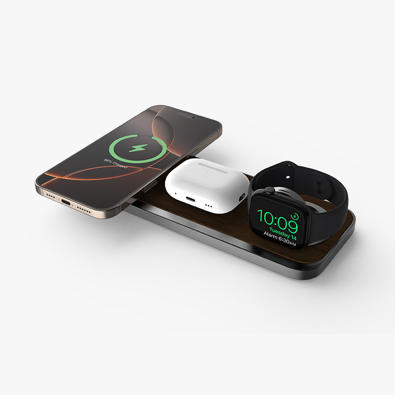 Wood Grain Desktop Wireless Charging Station 3 in1